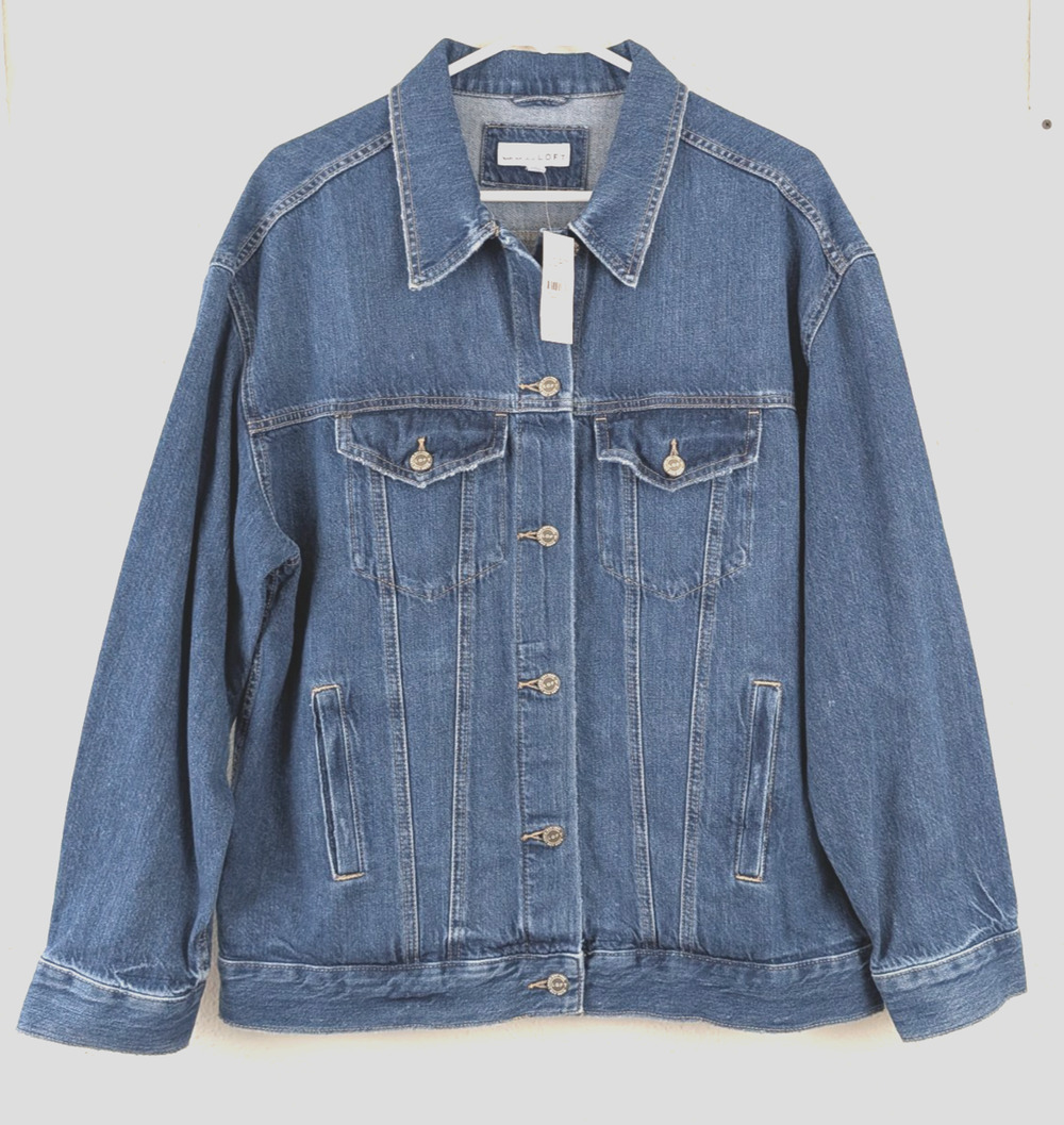 New Ann Taylor LOFT sz M Denim Jean Jacket blue trucker cotton ls fits big 1738